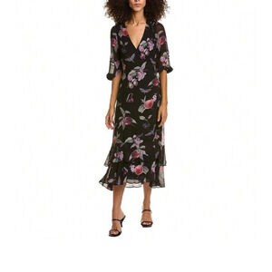 All Saints Floral Wrap Dress Size 4, Black, Fruit Flora Print, Tie waist